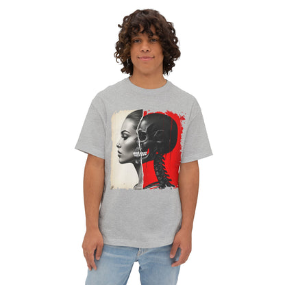 Artistic Unisex Oversized Tee - Skeleton & Profile Design, Graphic Tee for Casual Style, Unique Gift for Art Lovers, Streetwear