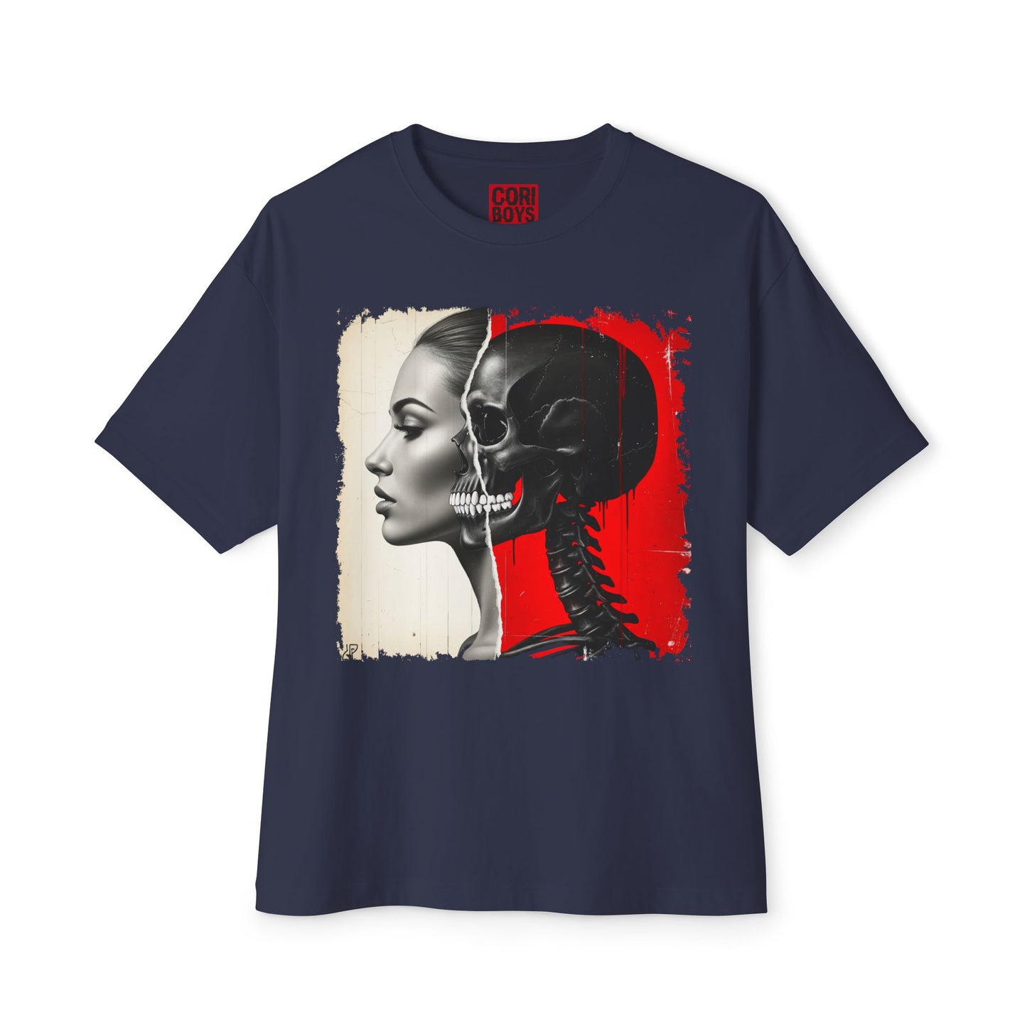 Artistic Unisex Oversized Tee - Skeleton & Profile Design, Graphic Tee for Casual Style, Unique Gift for Art Lovers, Streetwear