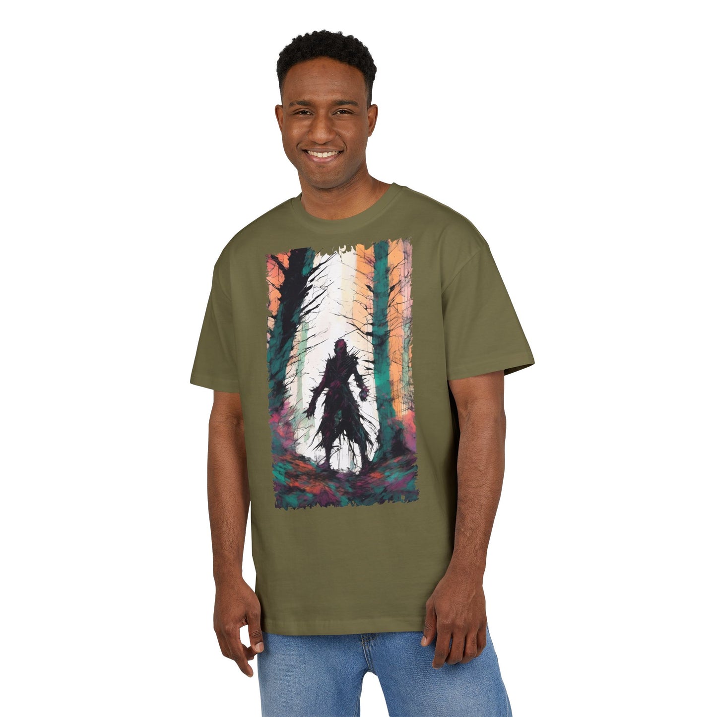 Artistic Oversized Tee - Forest Silhouette Design, Casual Unisex Fashion, Perfect for Nature Lovers, Gift for Friends, Relaxed Everyday Wear
