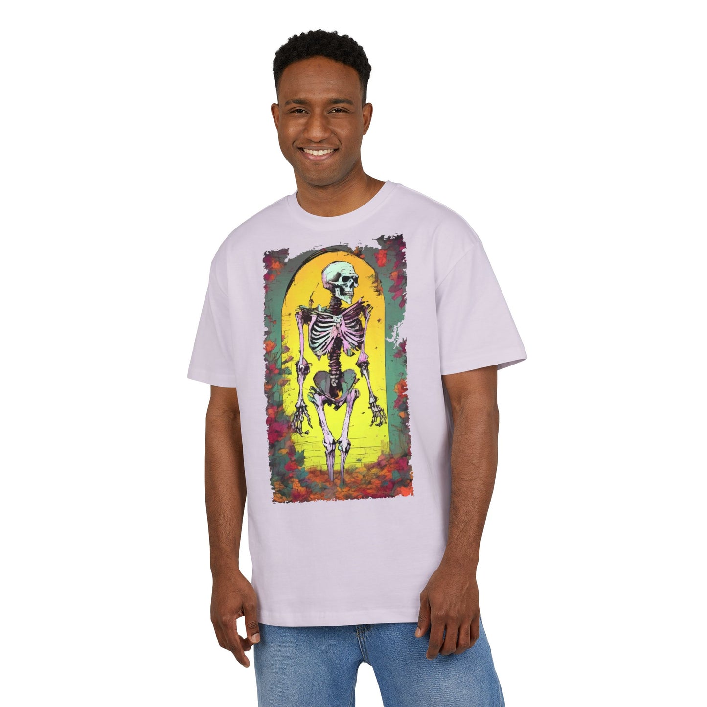 Skeleton Graphic Oversize Tee - Unisex Halloween Shirt, Comfortable Casual Wear, Spooky Vibes, Perfect for Parties and Everyday