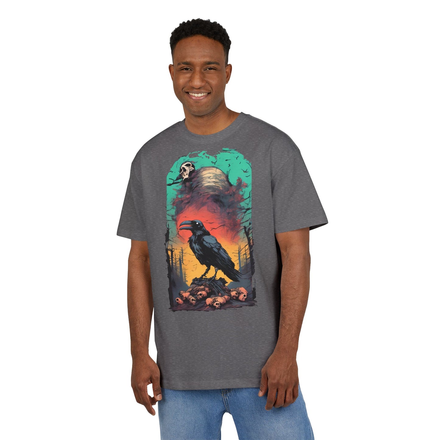 Mystical Raven Oversize Tee: Boho Style, Unisex Graphic T-Shirt for Nature Lovers, Festival Wear, Halloween, Gift Ideas