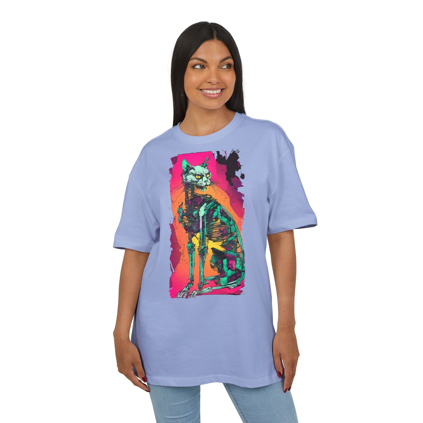 Vibrant Cat Art Tee, Unisex Oversized T-Shirt, Colorful Pet Lover Gift, Unique Graphic Shirt, Casual Everyday Wear