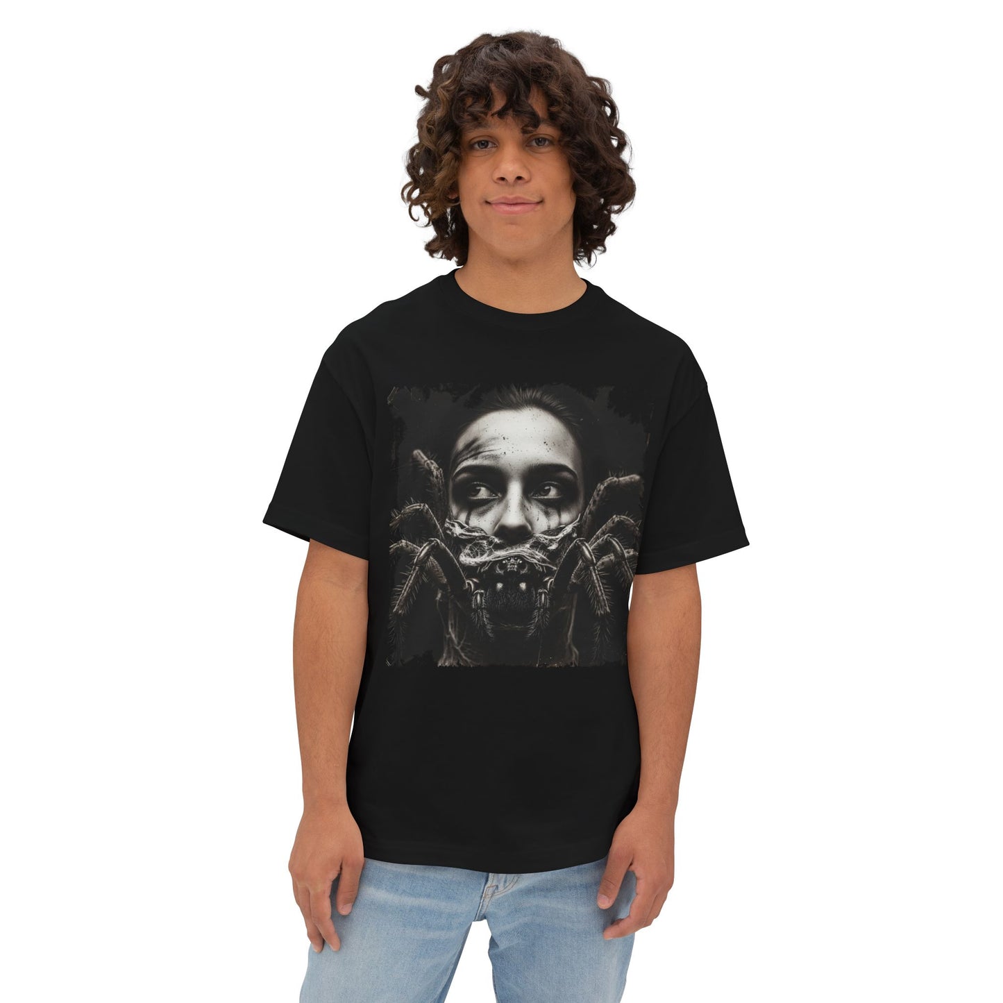Eerie Spider Graphic Unisex Boxy Tee, Creepy Shirt for Halloween, Casual Wear, Street Fashion, Unique Gift for Spooky Season
