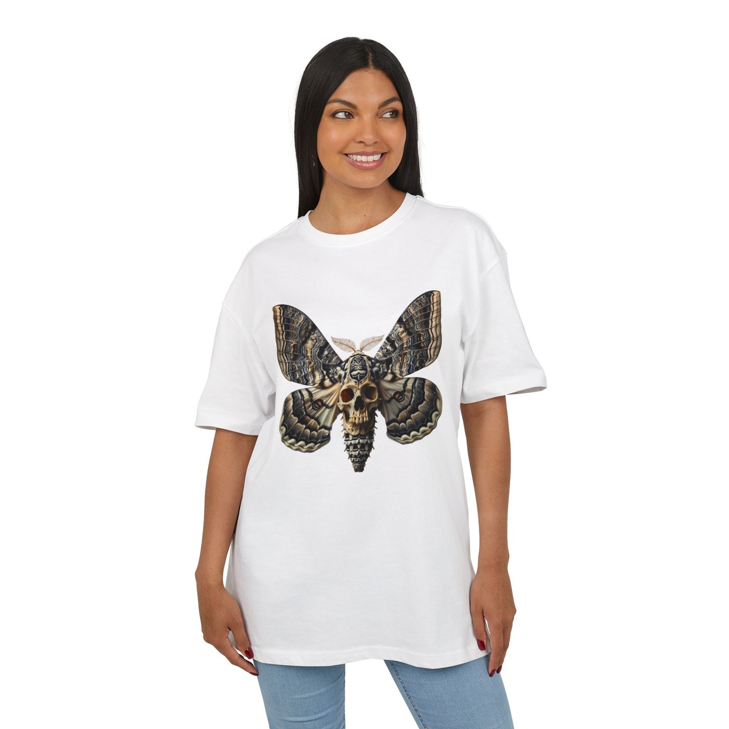 Unisex Oversize Tee with Skull Moth Design - Edgy Graphic Shirt