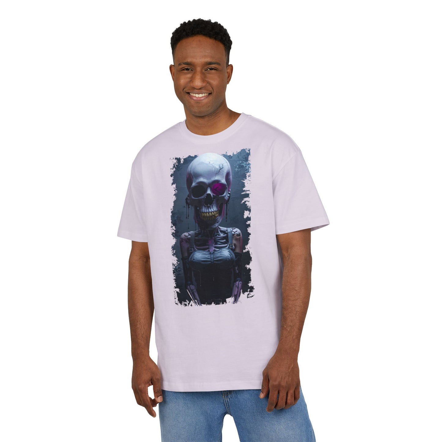 Unisex Heavy Oversize Tee with Skeleton Graphic, Spooky Halloween T-shirt, Casual Graphic Tee, Skeleton Art Shirt, Unisex Halloween Apparel
