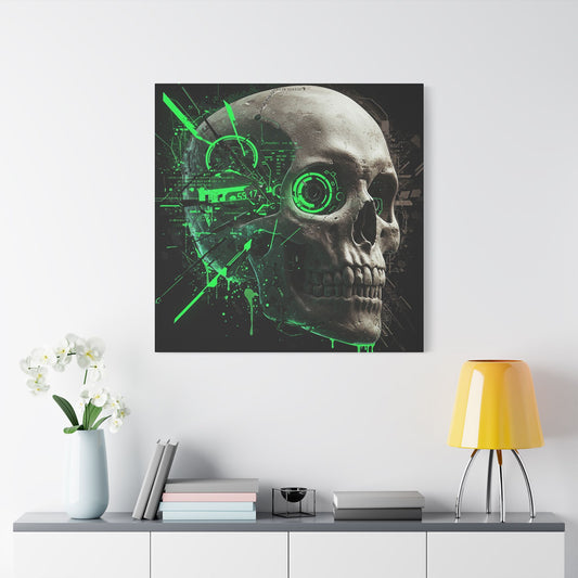 Digital Skull Art Wall Decor, Futuristic Skull Canvas Print, Cyberpunk Home Decor, Gothic Decoration, Unique Gift for Halloween