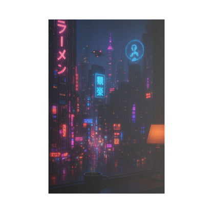 Urban Neon Art Canvas, Modern Wall Decor, Cyberpunk Artwork, Home Office Decoration, Gallery Style Print