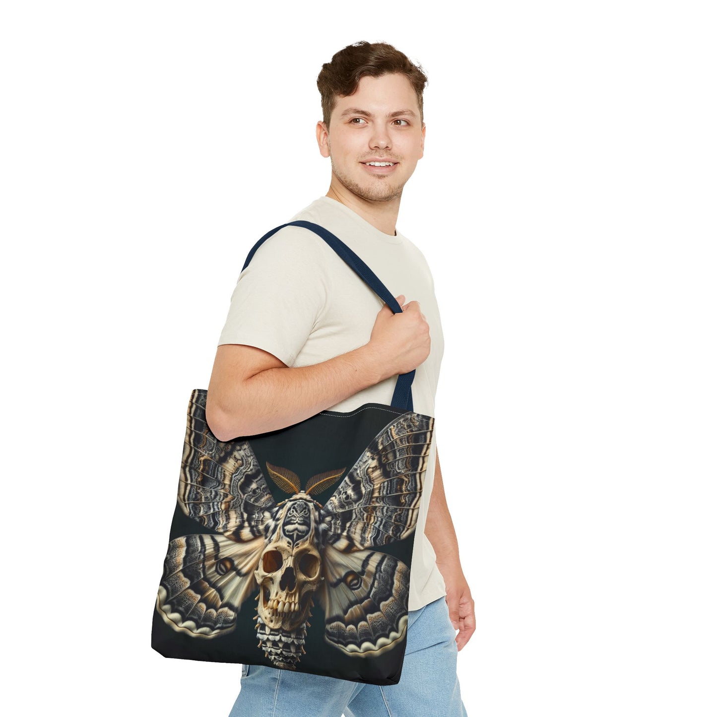 Gothic Skull Moth Tote Bag, Edgy Eco-Friendly Tote, Artsy Shopping Bag, Unique Gift for Halloween, Boho Tote for Nature Lovers
