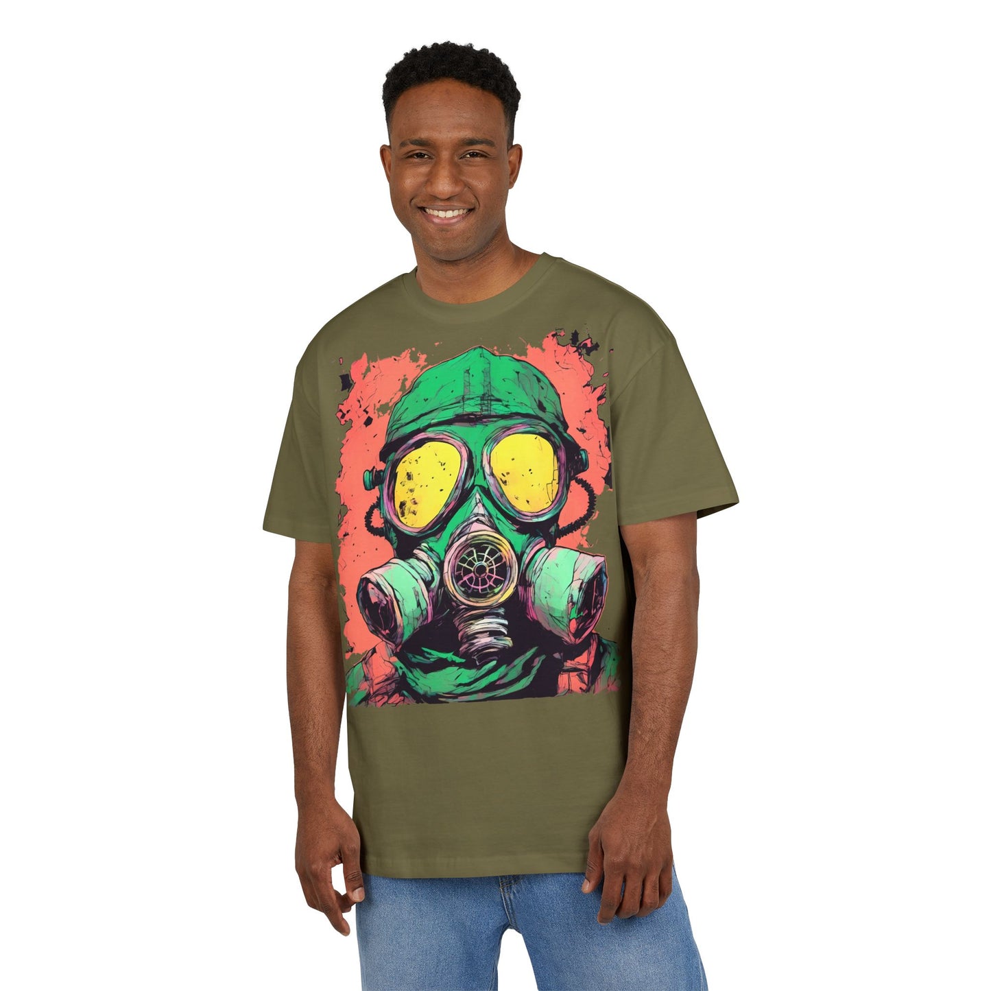 Retro Gas Mask Unisex Heavy Oversize Tee, Streetwear T-Shirt, Unique Graphic Tee, Festival Fashion, Cool Casual Wear