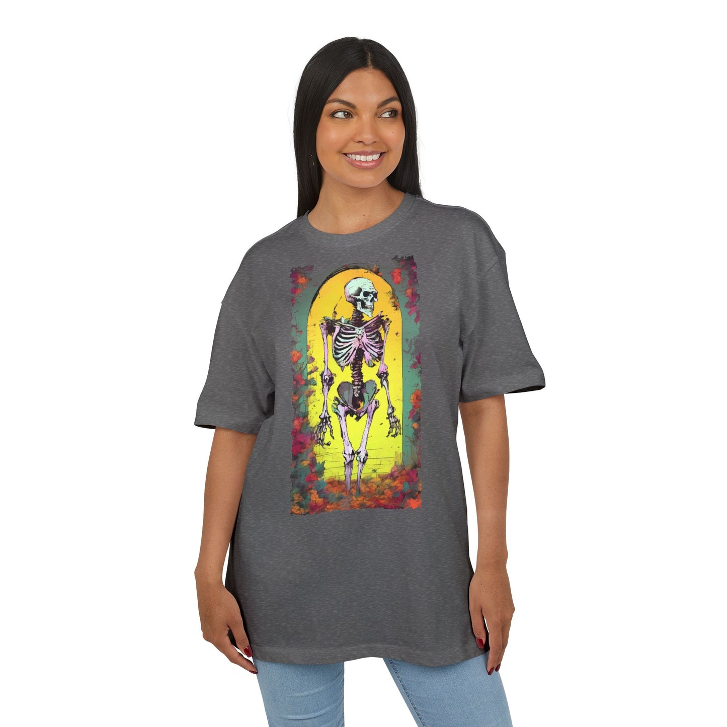 Skeleton Graphic Oversize Tee - Unisex Halloween Shirt, Comfortable Casual Wear, Spooky Vibes, Perfect for Parties and Everyday
