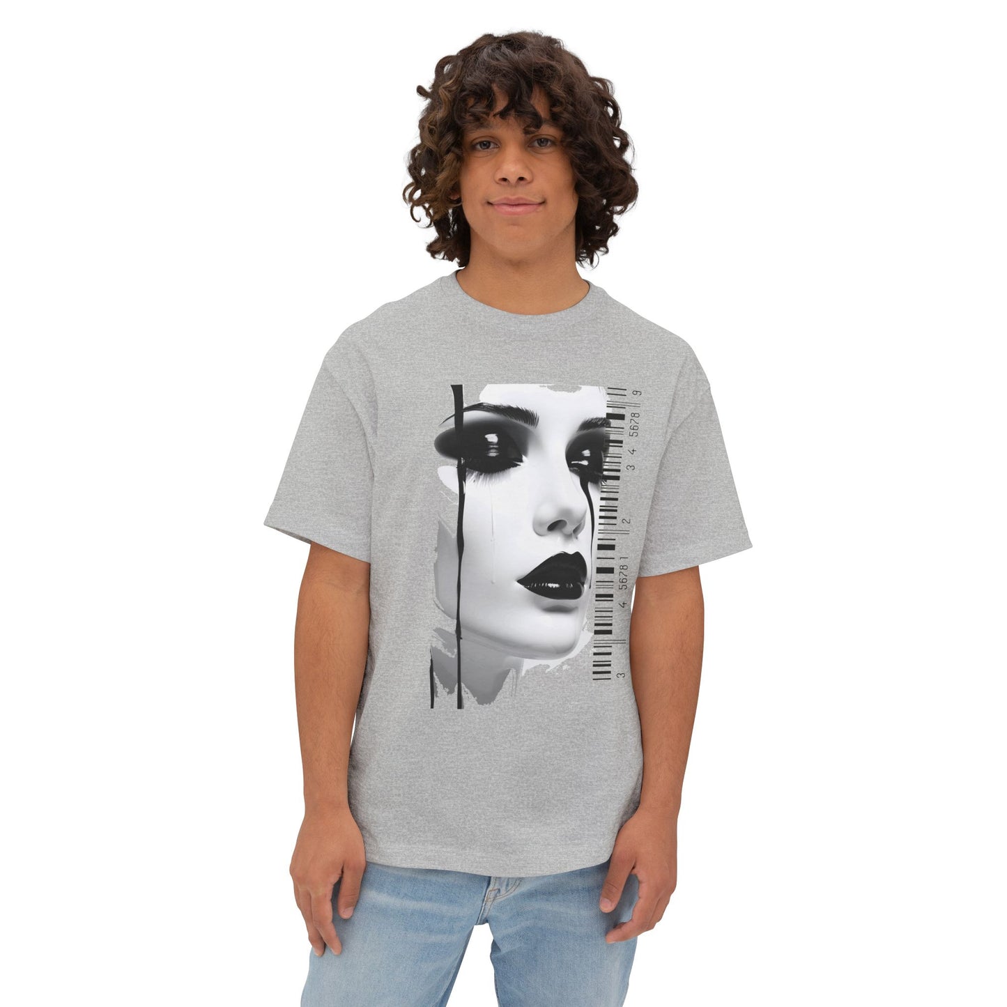 Chic Art Print Boxy Tee, Oversized Graphic T-Shirt, Fashionable Streetwear Top, Unique Women’s Cotton Tee, Casual Everyday Wear