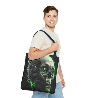 Futuristic Skull Tote Bag, Eco-Friendly Shopping Bag, Graphic Tote, Halloween Gift, Unique Art Bag, Stylish Carryall, Gift for Nerds