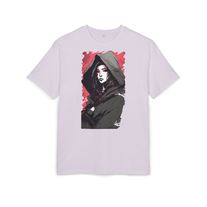 Artistic Oversize Tee with Hooded Character Design, Unisex Streetwear, Graphic Tee, Casual Wear, Unique Gift, Fashion Statement