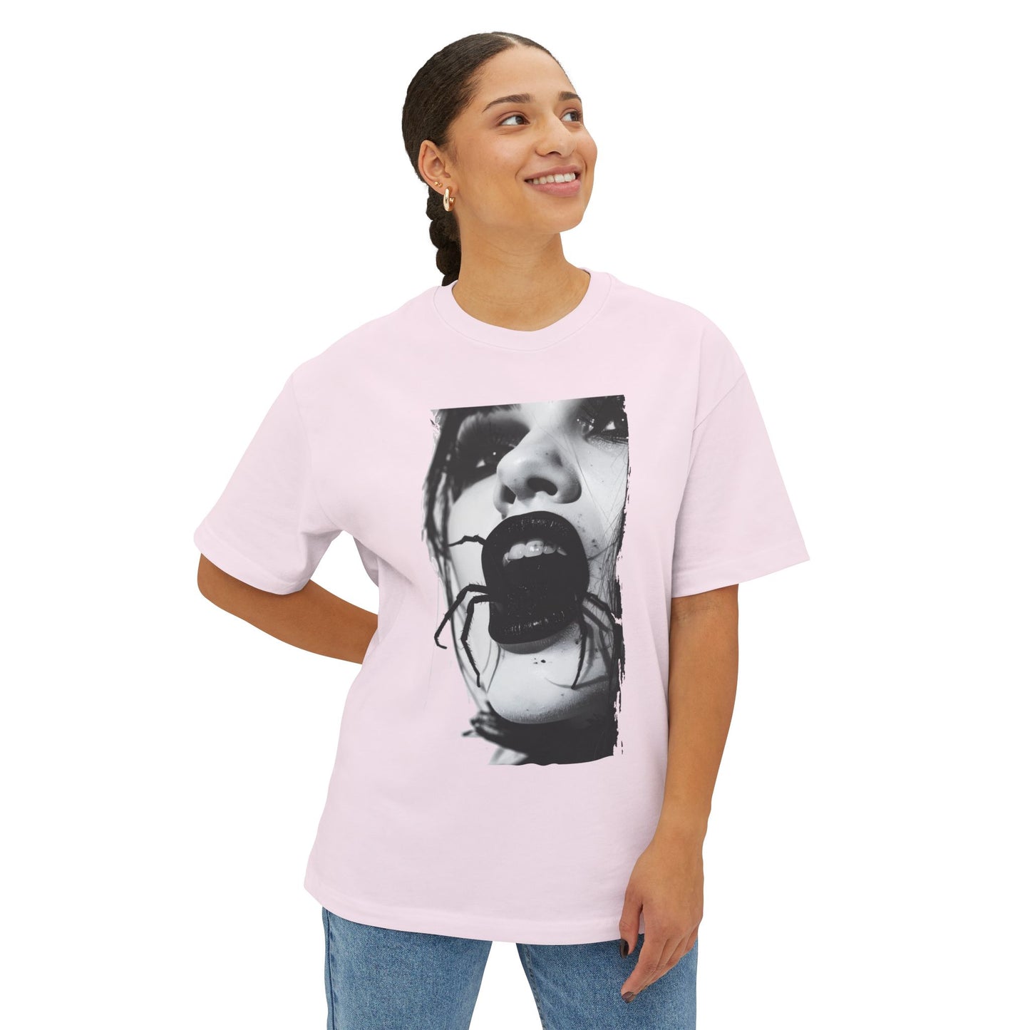 Spooky Spider Graphic Tee, Unisex Oversized Black Widow Shirt, Halloween Apparel, Creepy Casual Wear, Unique Gift Idea