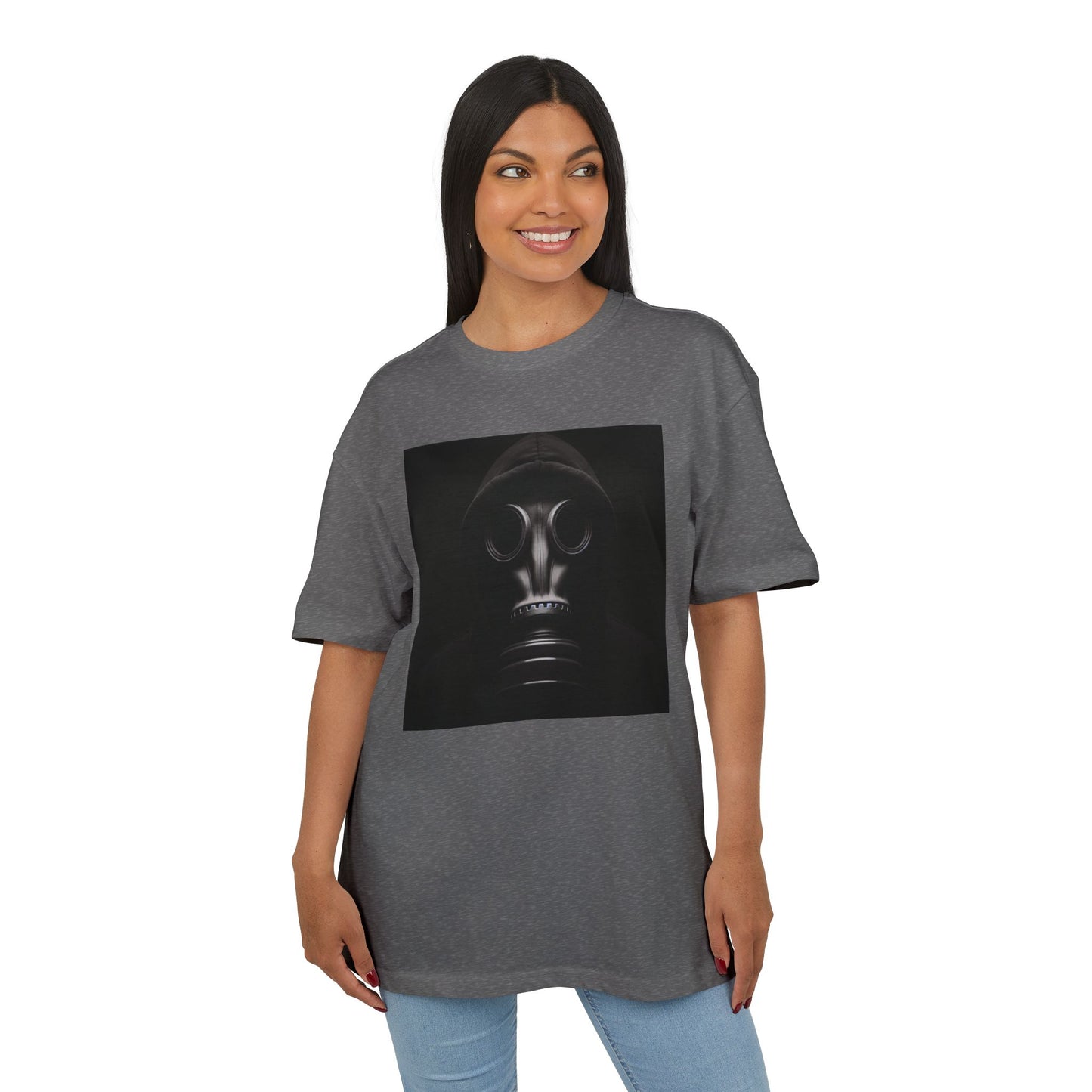 Unisex Heavy Oversize Tee with Bold Gas Mask Design, Streetwear, Artistic Tee, Gift for Trendsetters, Casual Wear, Grunge Fashion