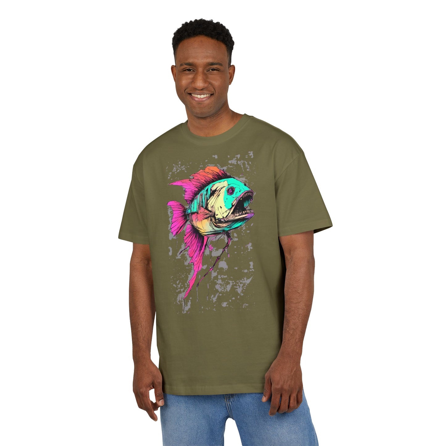 Vibrant Fish Graphic Tee for Casual Style, Summer Wear, Beach Vibes, Gift for Fishing Enthusiasts, Unique Unisex Heavy Oversize Tee