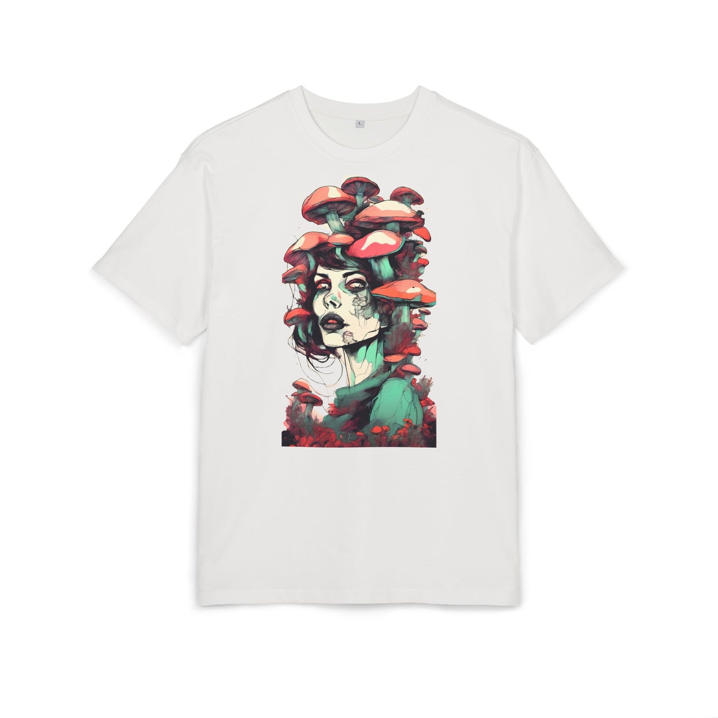 Mushroom Woman Oversized Tee, Bohemian Graphic T-Shirt, Unique Art Tee, Festival Wear, Streetwear Style Top