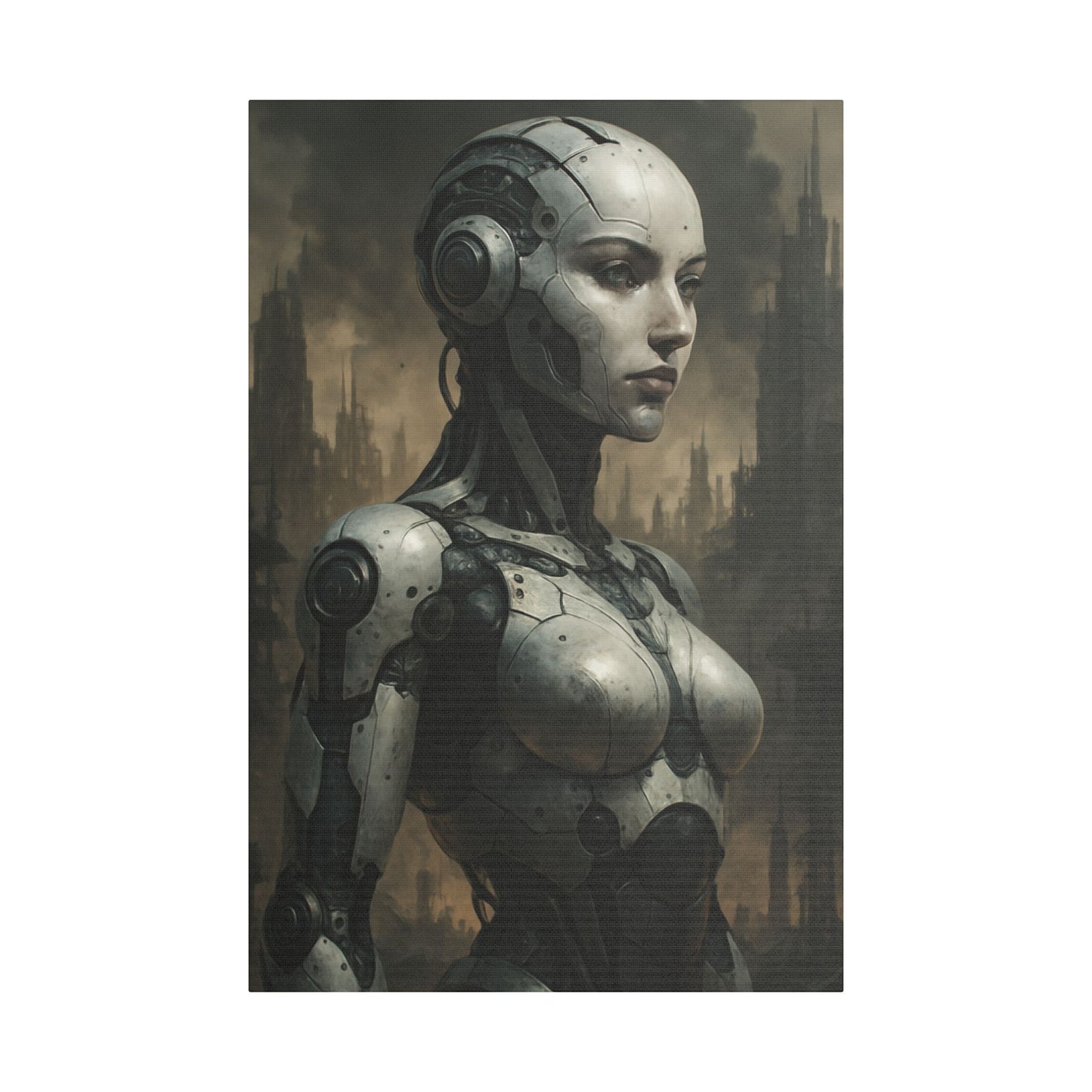 Futuristic Robot Canvas Art, Stretched Painting, Wall Decor for Tech Lovers, Sci-Fi Home Office, Unique Gift Idea, AI Artwork