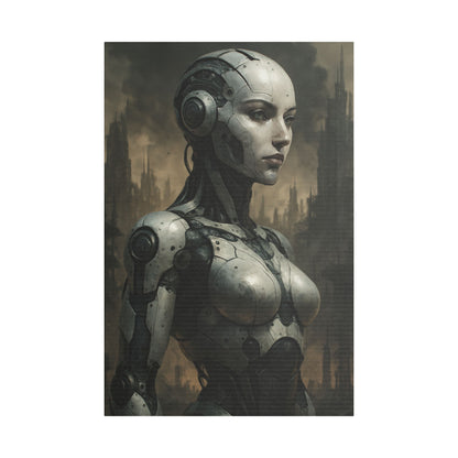 Futuristic Robot Canvas Art, Stretched Painting, Wall Decor for Tech Lovers, Sci-Fi Home Office, Unique Gift Idea, AI Artwork