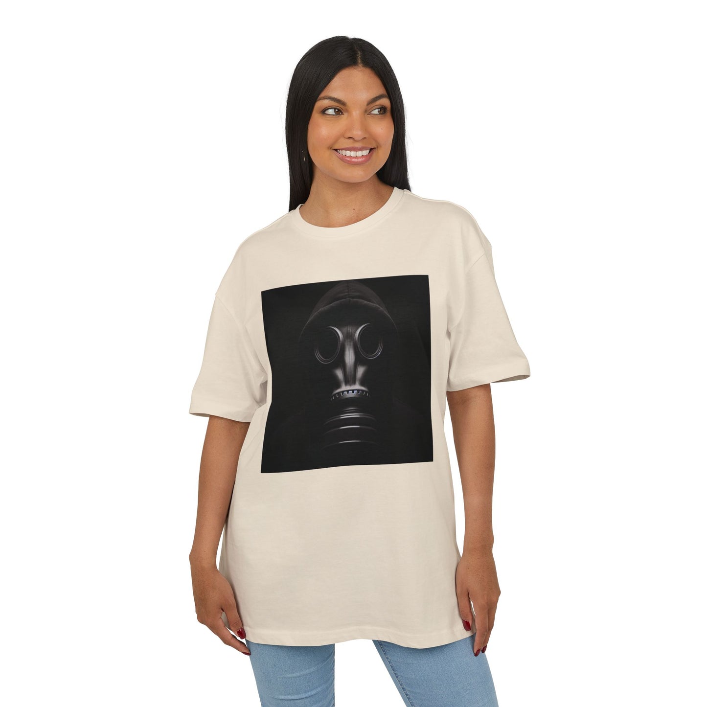 Unisex Heavy Oversize Tee with Bold Gas Mask Design, Streetwear, Artistic Tee, Gift for Trendsetters, Casual Wear, Grunge Fashion
