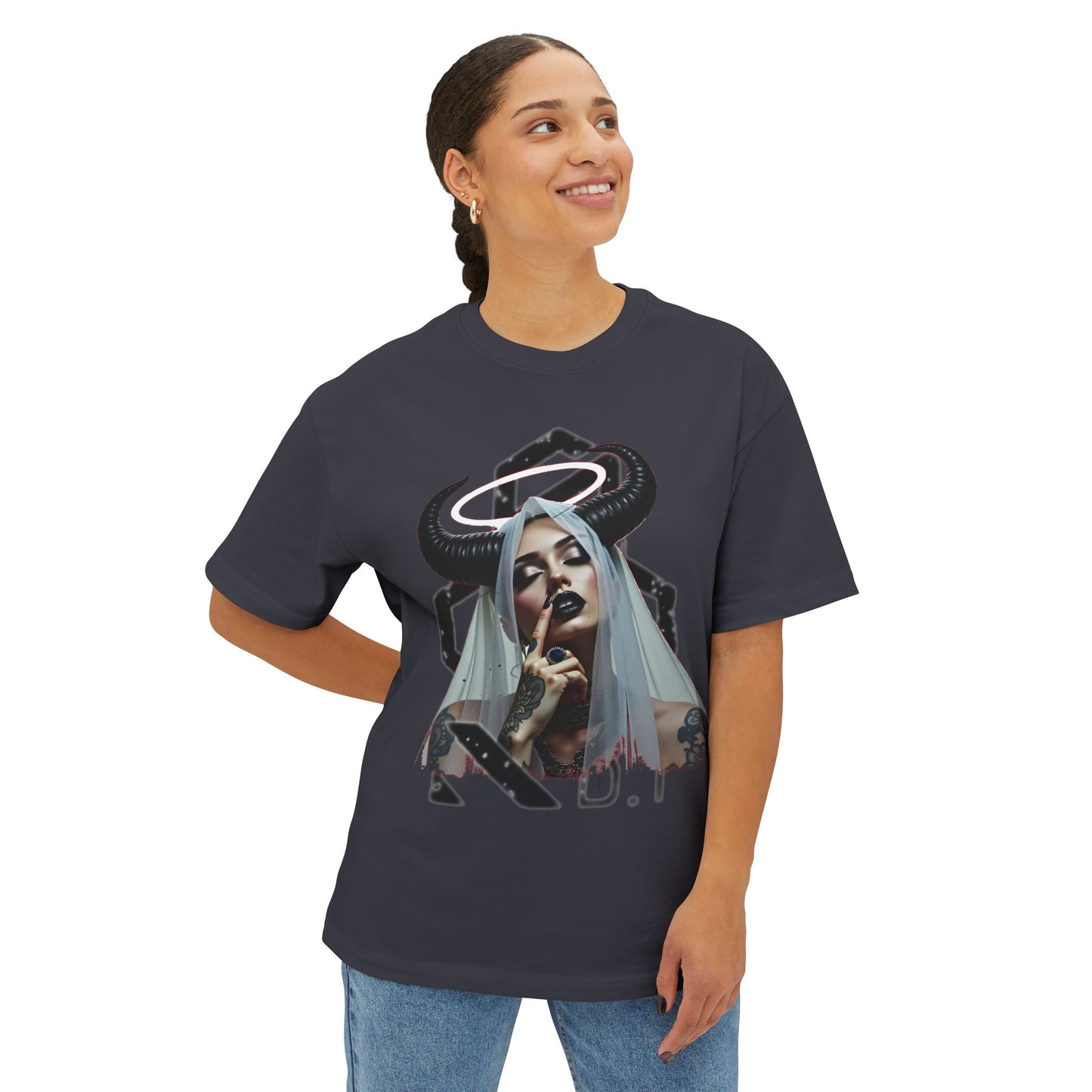 Edgy Graphic Tee, Unisex Oversized Boxy Tee, Alternative Fashion Shirt, Unique Apparel, Statement Top, Gift for Her