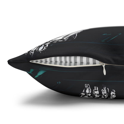 Square Pillowcase with Edgy Skeleton Cat Design