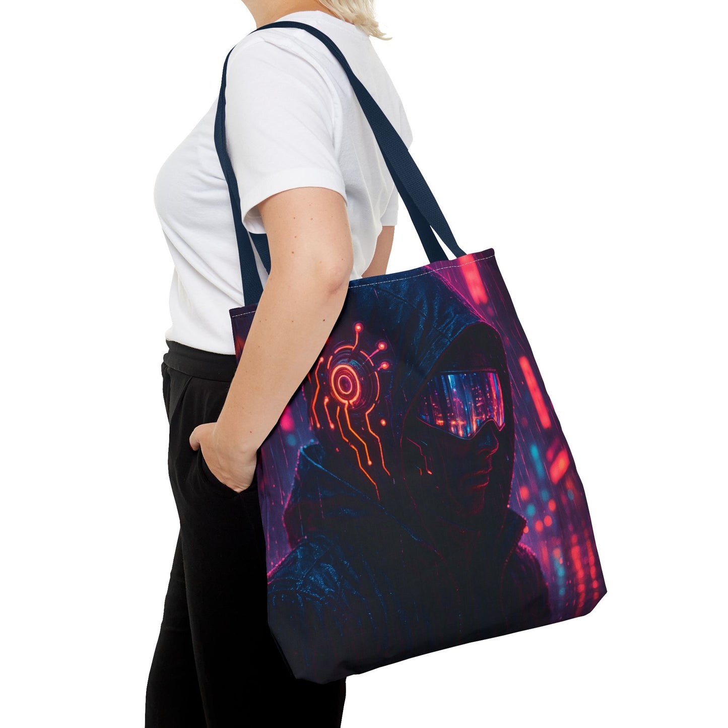 Futuristic Cyberpunk Tote Bag, Unique AOP Bag for Tech Lovers, Stylish Everyday Tote, Gift for Gamers, Sci-Fi Enthusiasts