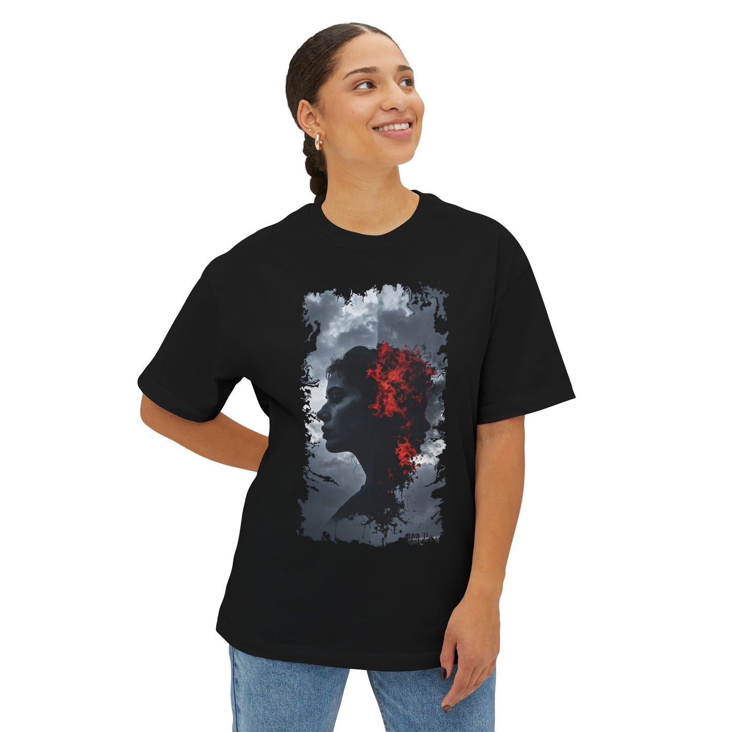 Stylish Oversized Boxy Tee with Artistic Profile Design, Casual Streetwear, Graphic T-shirt, Gift for Art Lovers, Everyday Comfort