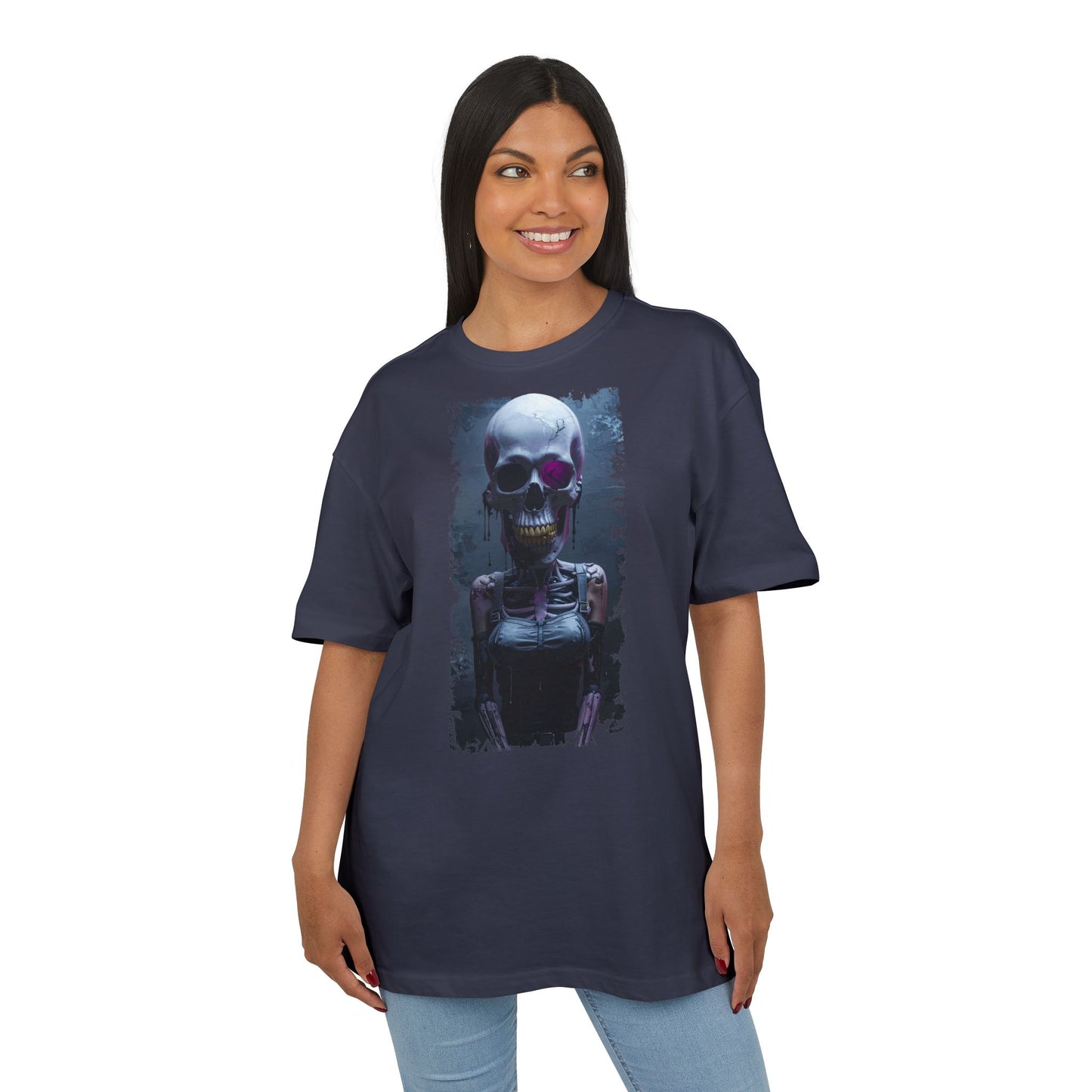 Unisex Heavy Oversize Tee with Skeleton Graphic, Spooky Halloween T-shirt, Casual Graphic Tee, Skeleton Art Shirt, Unisex Halloween Apparel