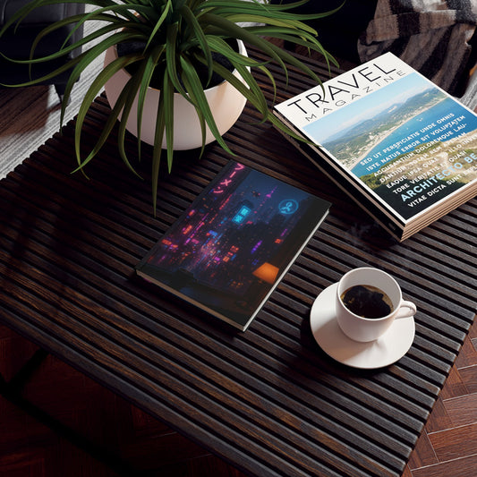 Neon Cityscape Hard Backed Journal, Aesthetic Notebook for Writers, Gift for Students, Travel Diary, Inspirational Journal