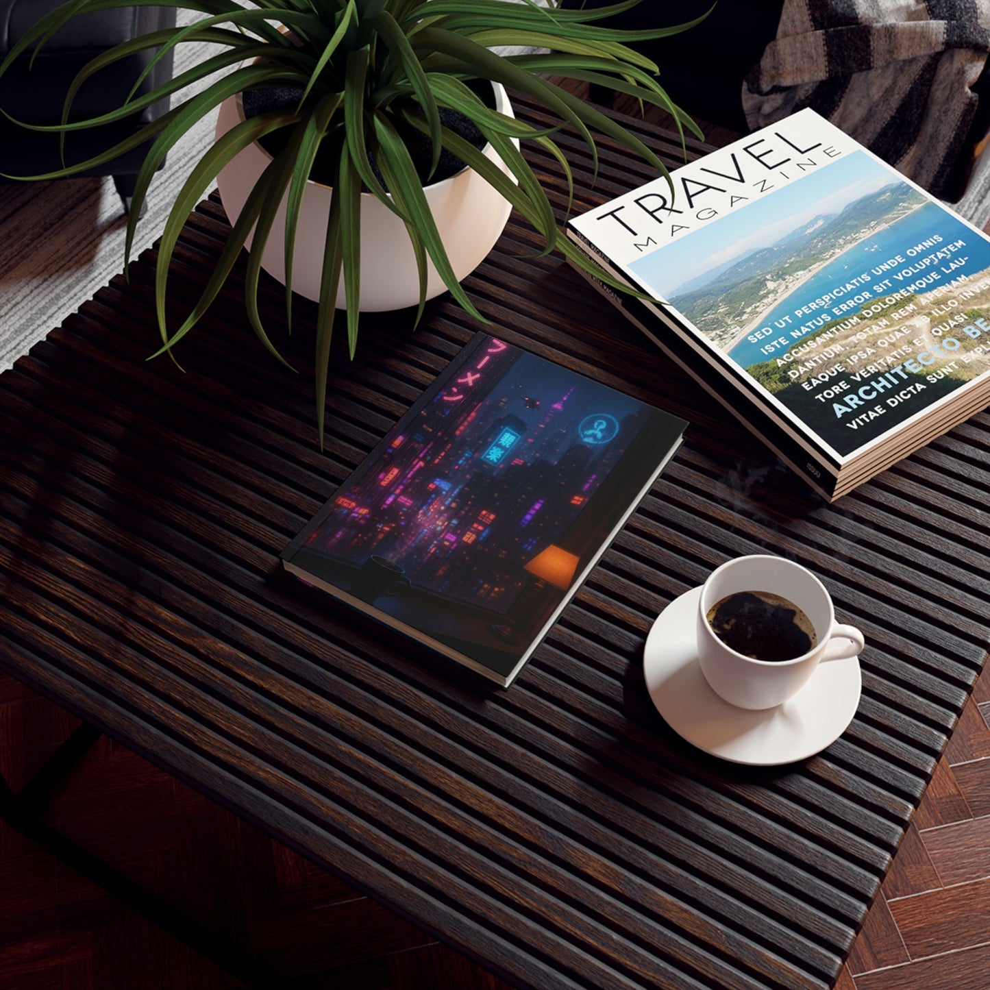 Neon Cityscape Hard Backed Journal, Aesthetic Notebook for Writers, Gift for Students, Travel Diary, Inspirational Journal