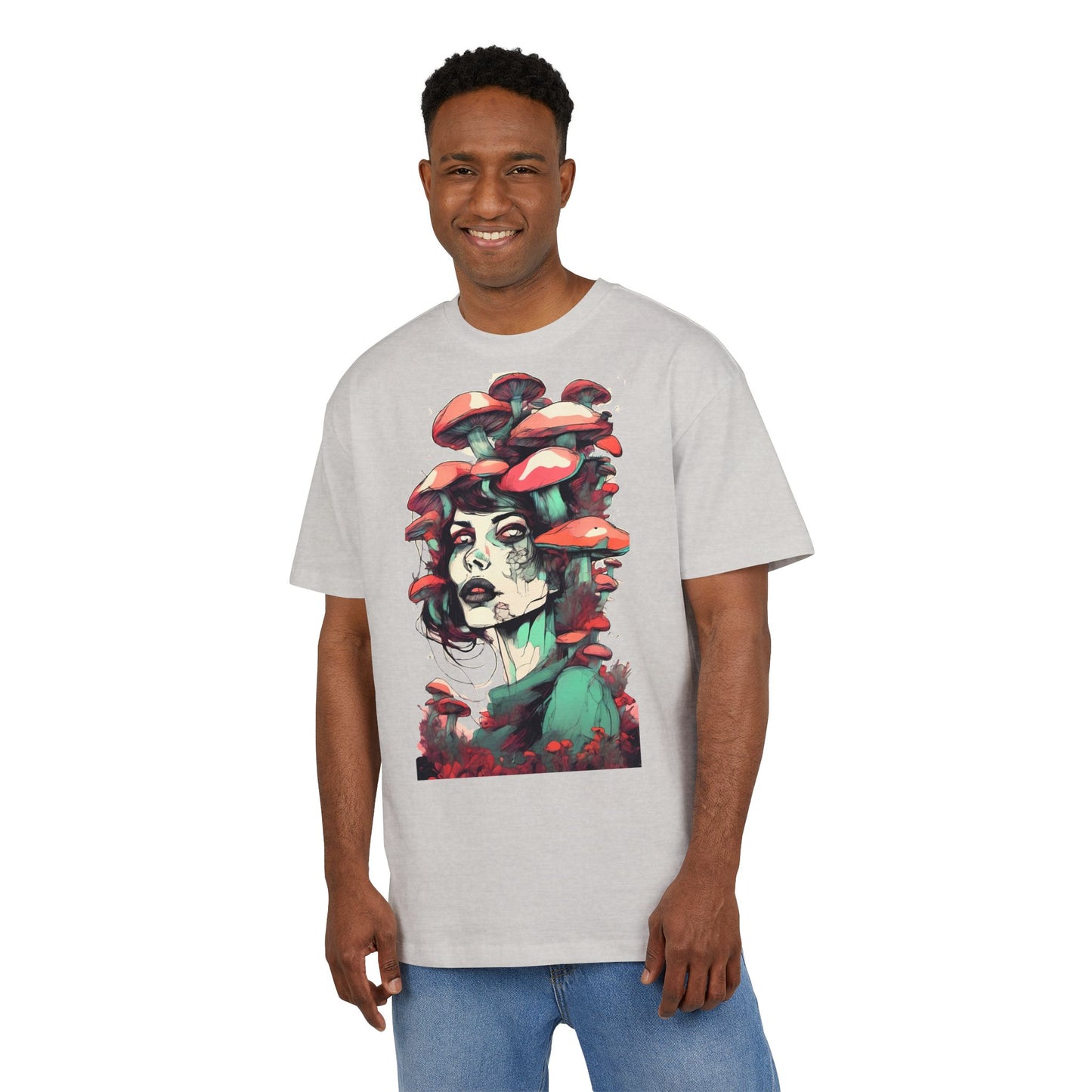Mushroom Woman Oversized Tee, Bohemian Graphic T-Shirt, Unique Art Tee, Festival Wear, Streetwear Style Top