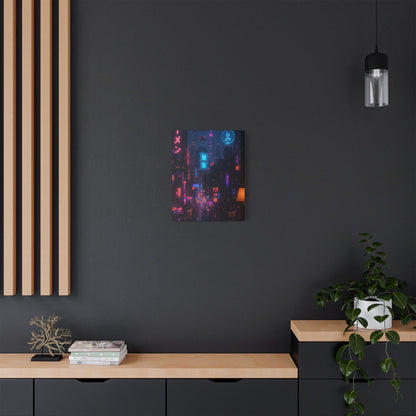 Urban Neon Art Canvas, Modern Wall Decor, Cyberpunk Artwork, Home Office Decoration, Gallery Style Print