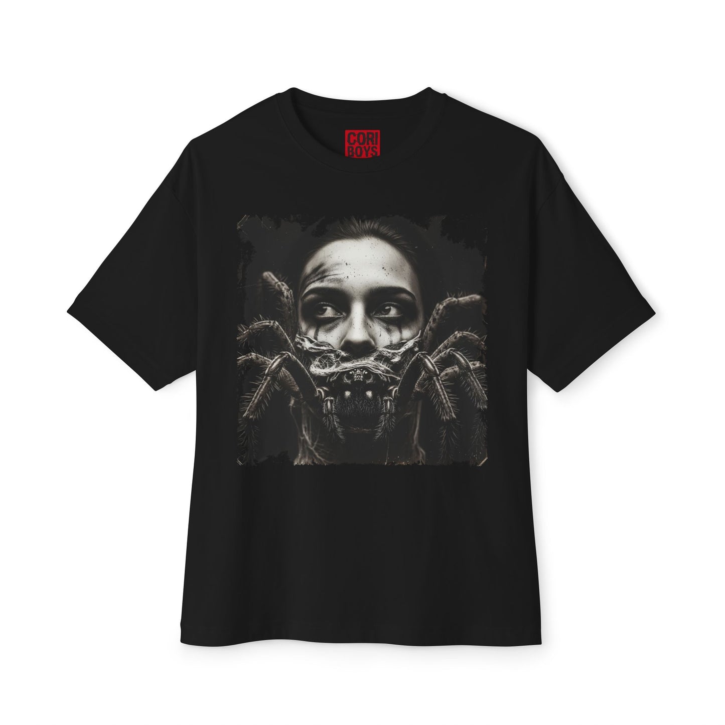 Eerie Spider Graphic Unisex Boxy Tee, Creepy Shirt for Halloween, Casual Wear, Street Fashion, Unique Gift for Spooky Season