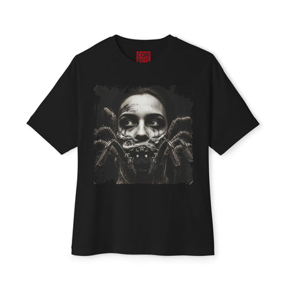 Eerie Spider Graphic Unisex Boxy Tee, Creepy Shirt for Halloween, Casual Wear, Street Fashion, Unique Gift for Spooky Season