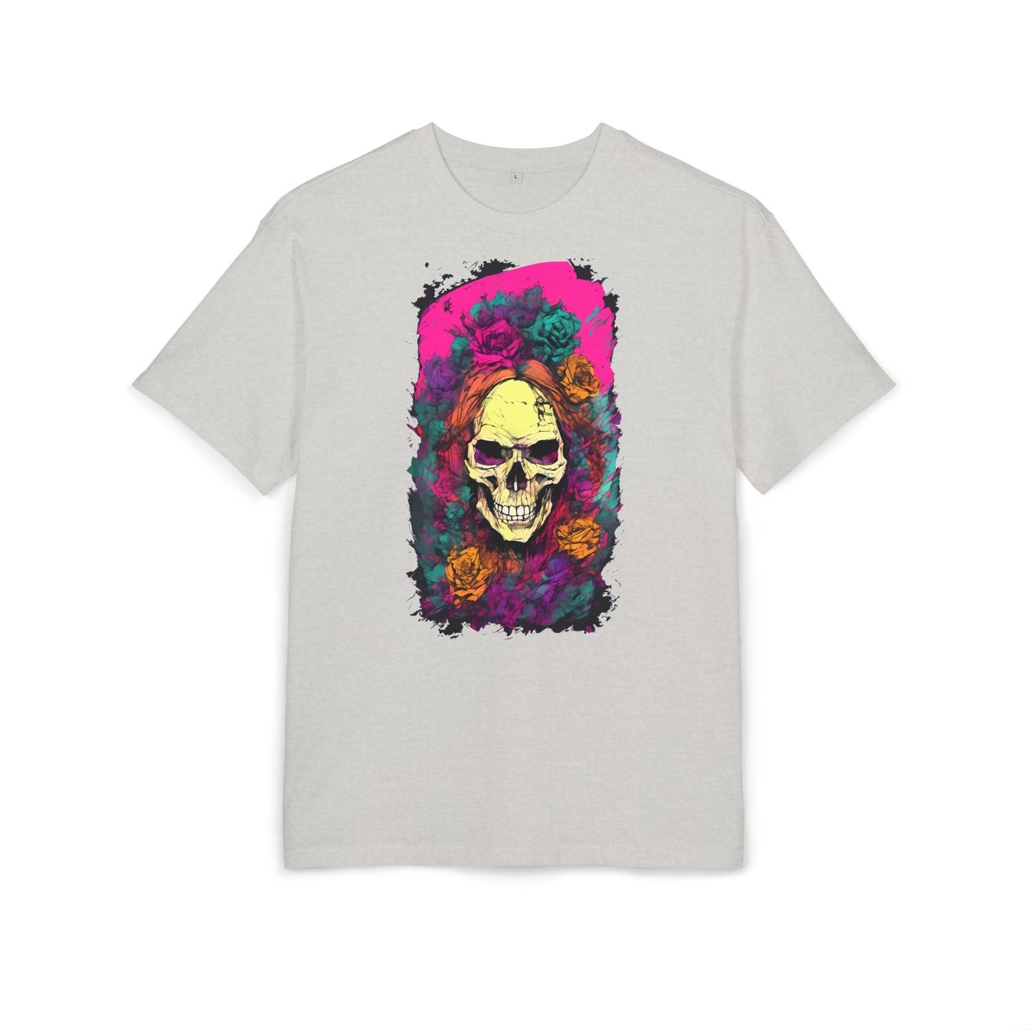 Skull Floral Oversize Tee - Graphic T-Shirt for Halloween, Festival Wear, Unisex Casual, Unique Gift