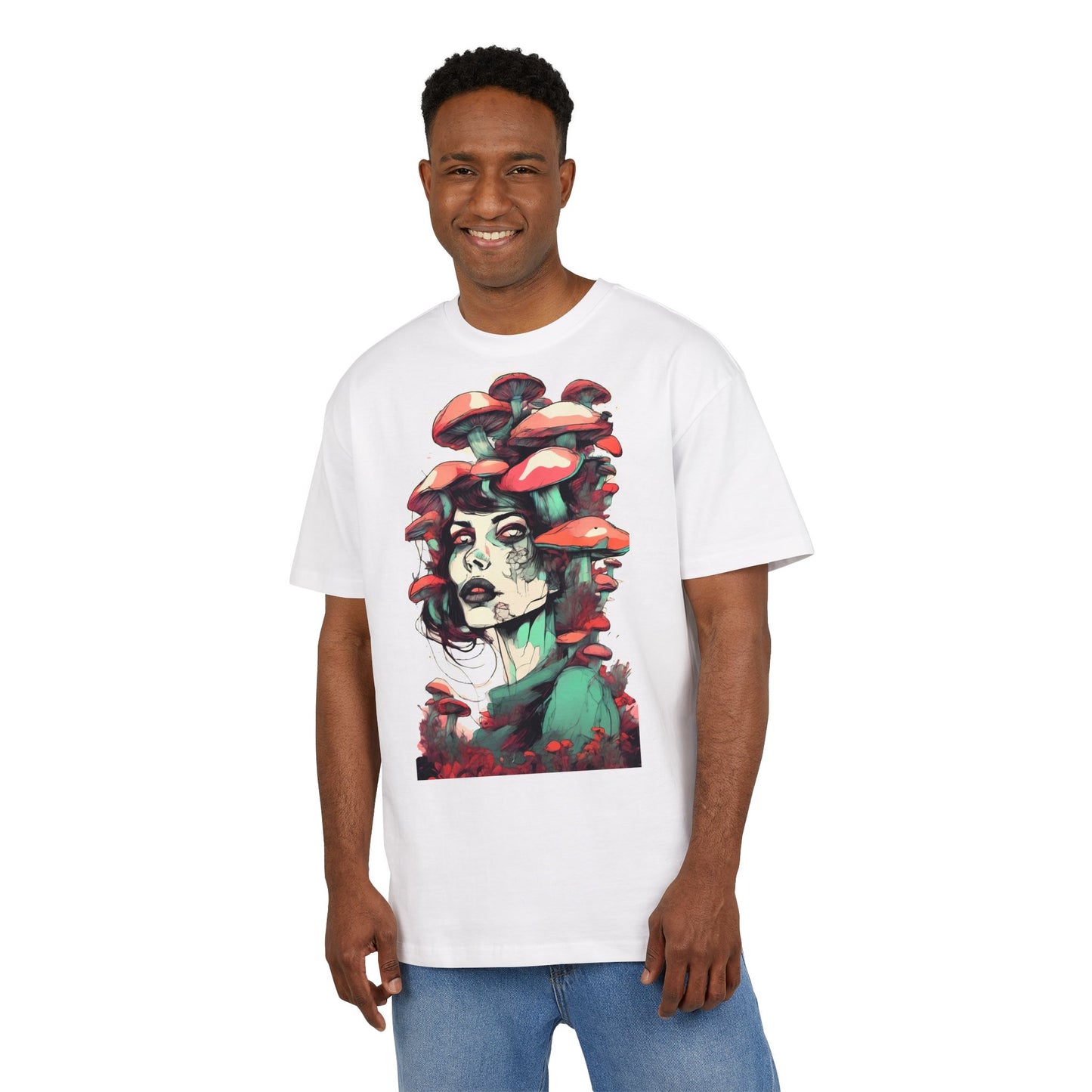Mushroom Woman Oversized Tee, Bohemian Graphic T-Shirt, Unique Art Tee, Festival Wear, Streetwear Style Top