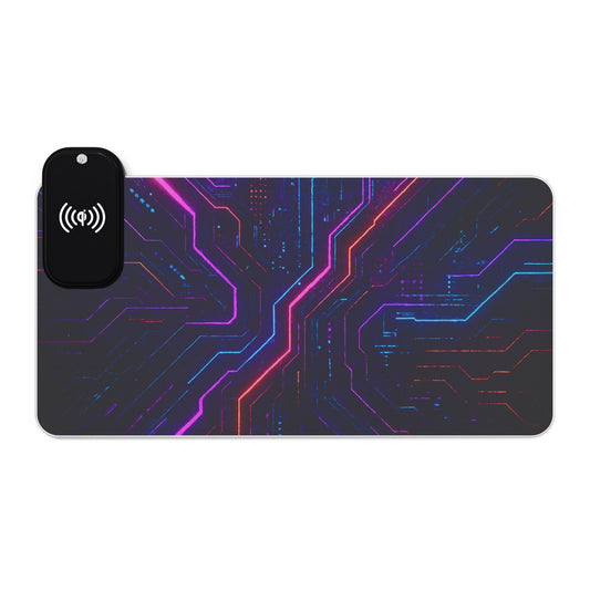 LED Gaming Mouse Pad with Wireless Charging - Futuristic Tech Design, Gamer Accessories, Desk Decor, Birthday Gifts, Game Night Essentials