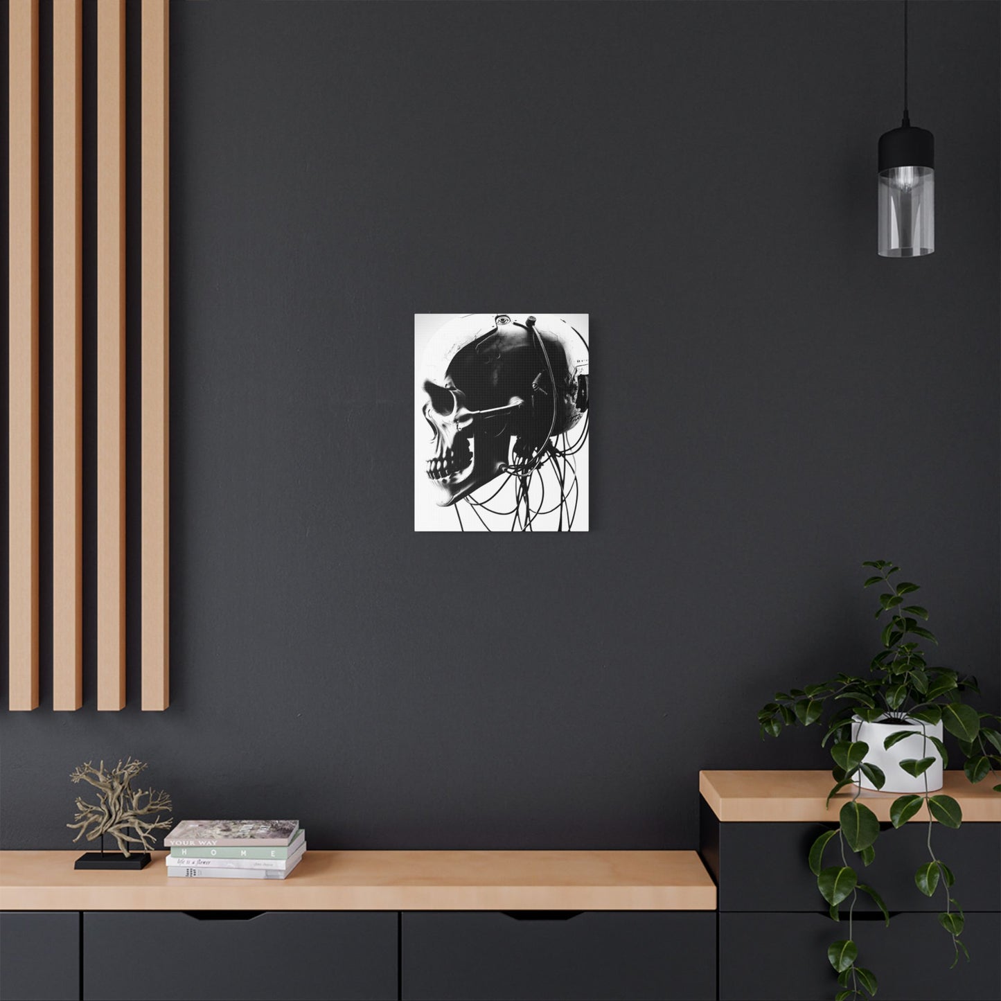 Gothic Skull Canvas Art, Black and White Stretched Wall Decor, Edgy Home Aesthetic, Perfect for Halloween and Punk Lovers