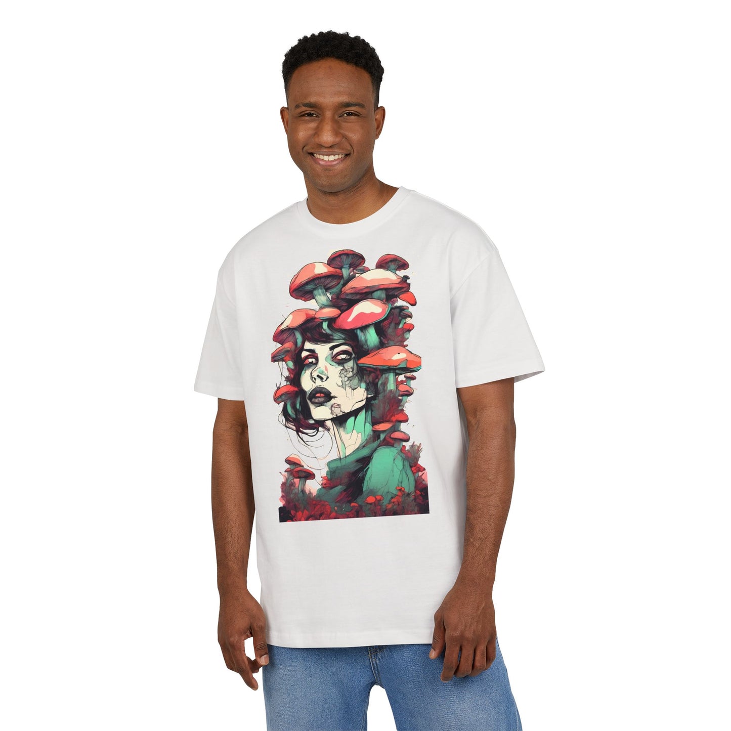 Mushroom Woman Oversized Tee, Bohemian Graphic T-Shirt, Unique Art Tee, Festival Wear, Streetwear Style Top