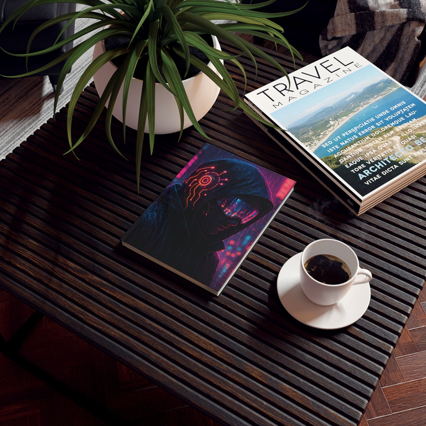 Cyberpunk Hard Backed Journal, Neon Aesthetic Notebook, Gift for Artists, Sci-Fi Inspiration, Creative Writing