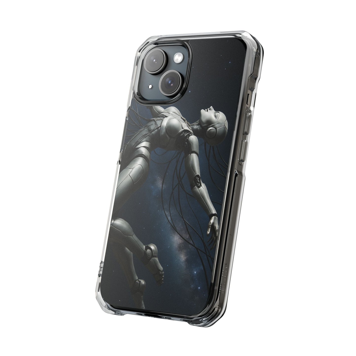 Futuristic Phone Case, Artistic Clear Impact Case for Tech Lovers, Robot Design Phone Cover, Unique Gift for Geeks, Space Theme
