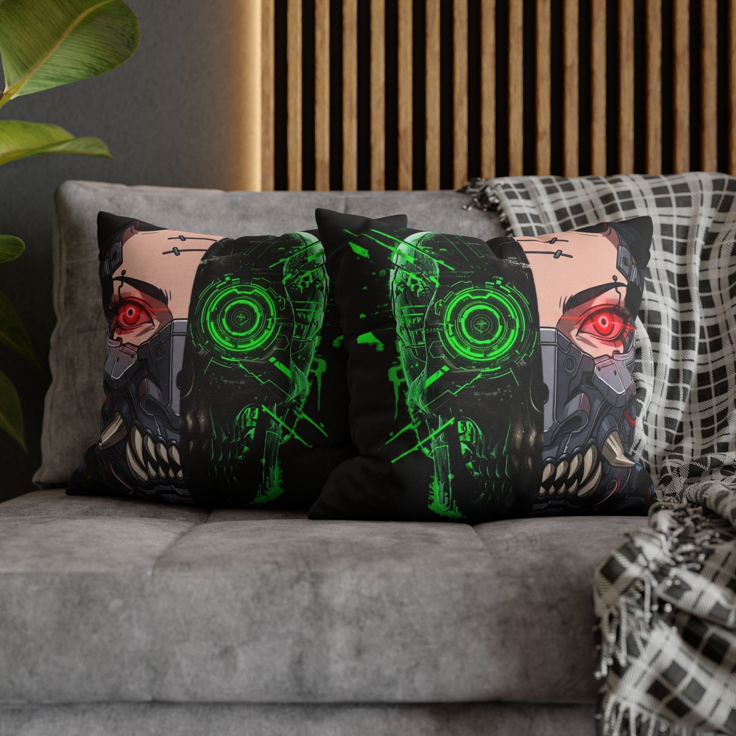 Futuristic Cyborg Pillowcase, Decorative Pillow Cover, Cyberpunk Home Decor, Gift for Sci-Fi Lovers, Gaming Room Accessory