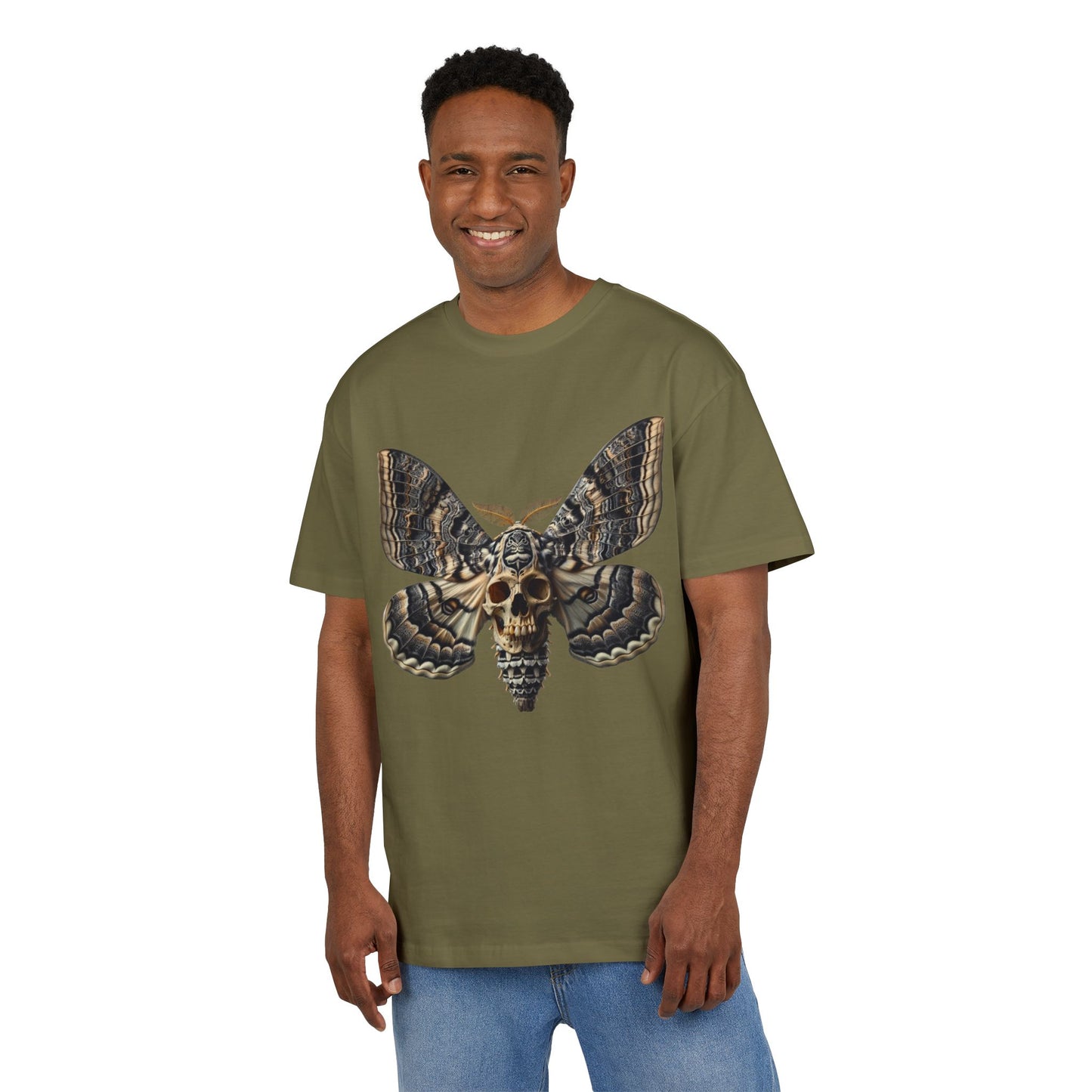 Unisex Oversize Tee with Skull Moth Design - Edgy Graphic Shirt