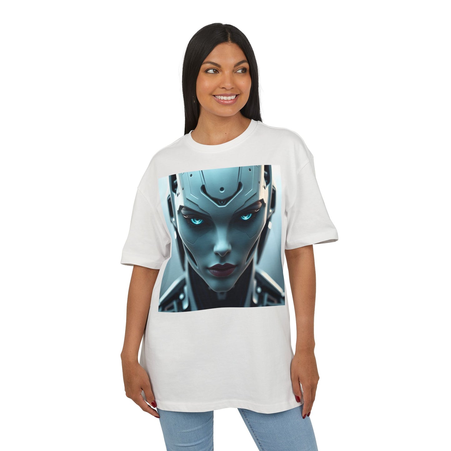 Futuristic Robot Oversize Tee, Cyberpunk Fashion, Unisex Graphic T-Shirt, Tech-Inspired Apparel, Unique Gift for Geeks