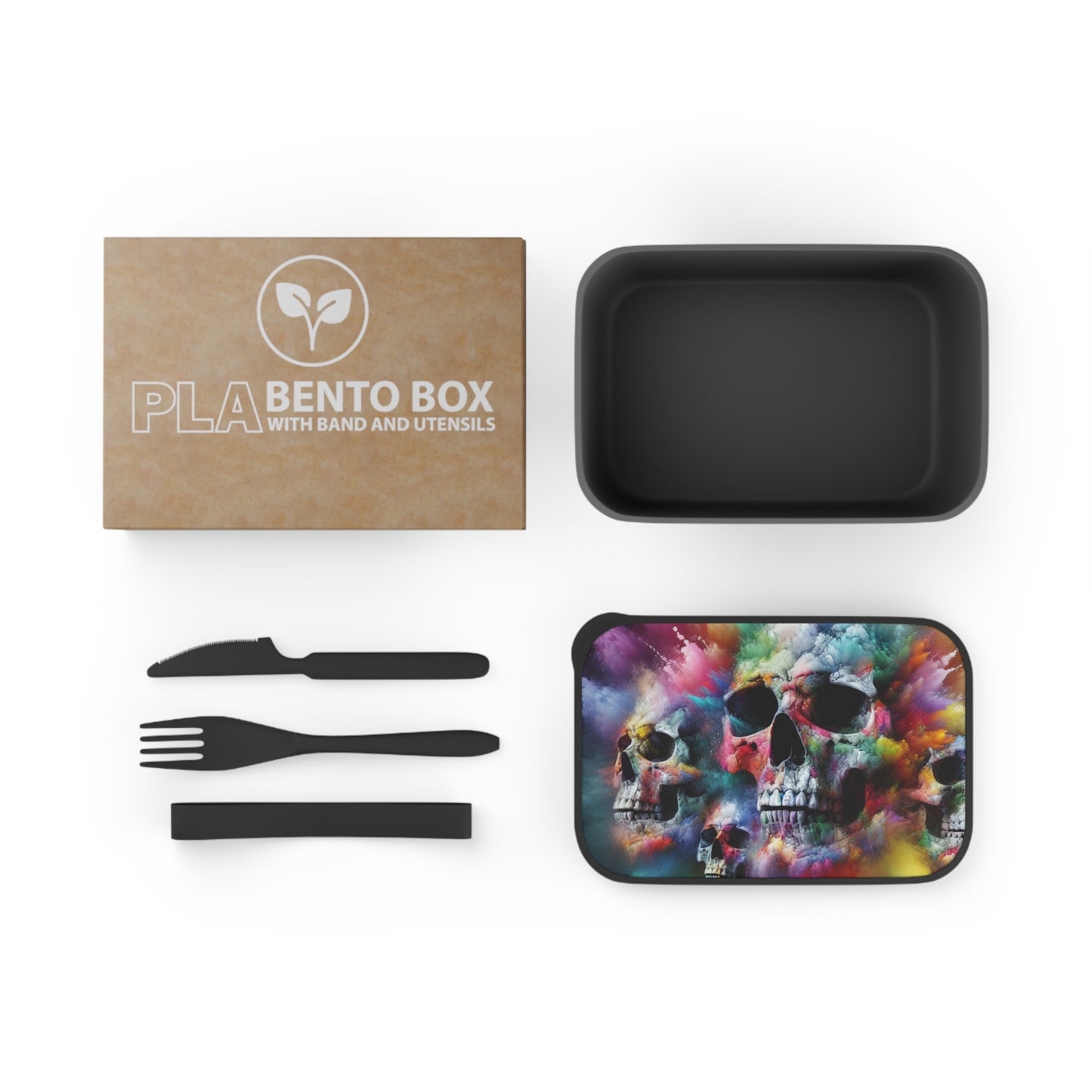 Colorful Skull Design Bento Box with Band and Utensils, Eco-Friendly Lunch Container, Perfect for Festivals, Halloween, Picnic
