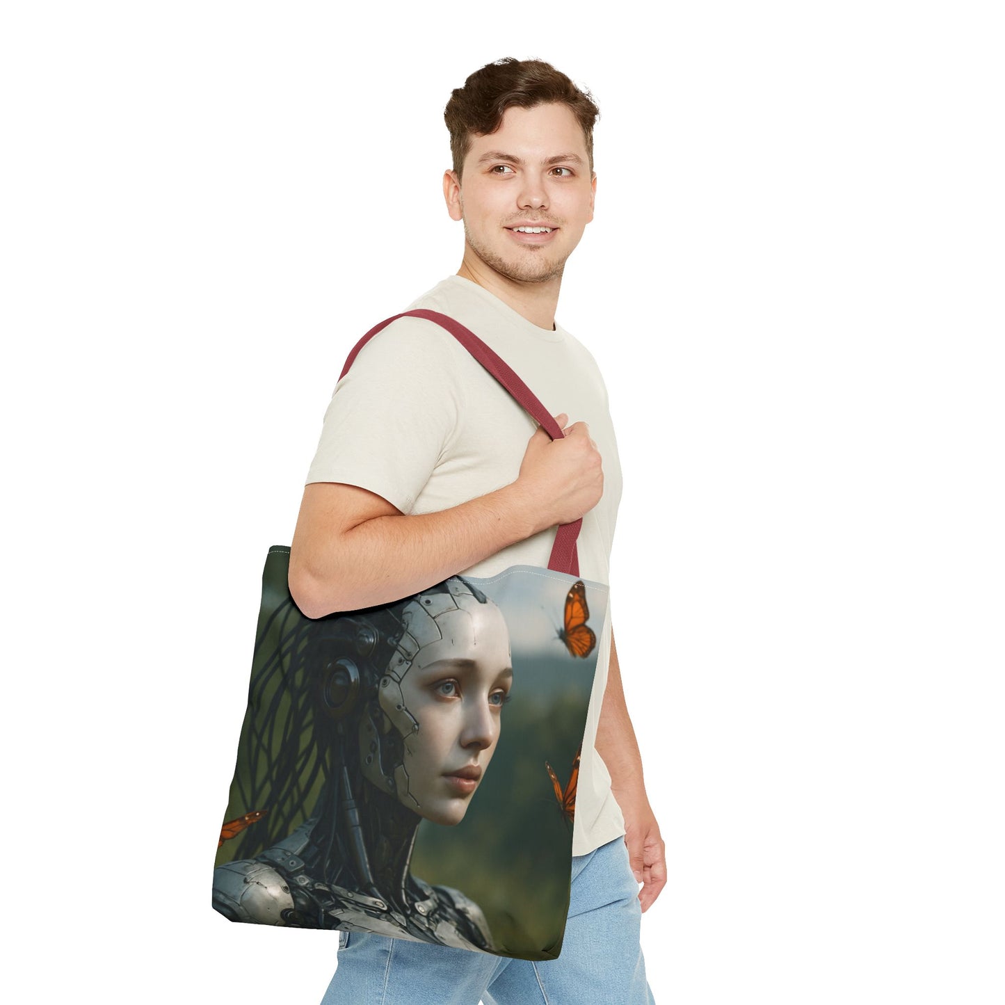 Futuristic Nature-Inspired Tote Bag, Eco-Friendly Bag, Gift for Tech Lovers, Reusable Shopping Bag, Art Tote for Nature Enthusiasts