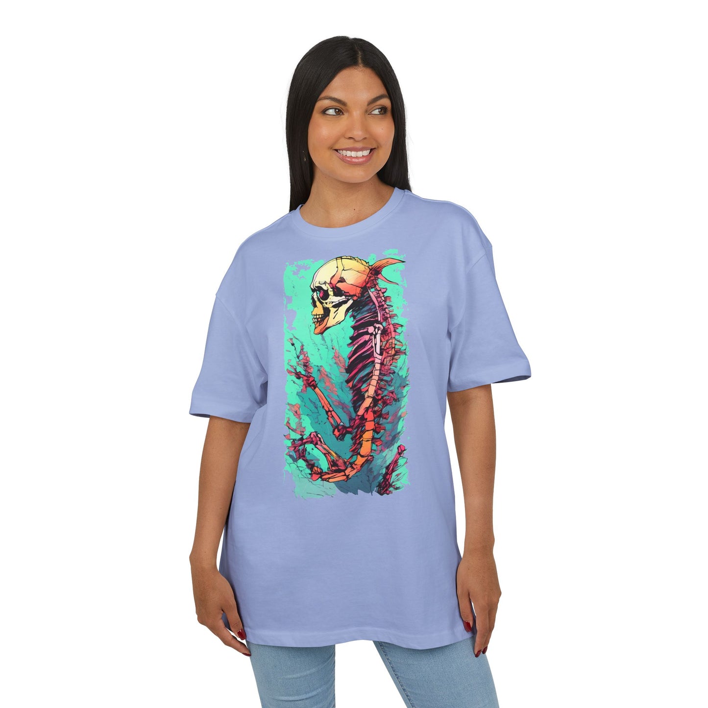 Colorful Skeleton Art Unisex Heavy Oversize Tee | Graphic Tee, Skeleton Shirt, Artsy Gift, Halloween Apparel, Trendy Streetwear