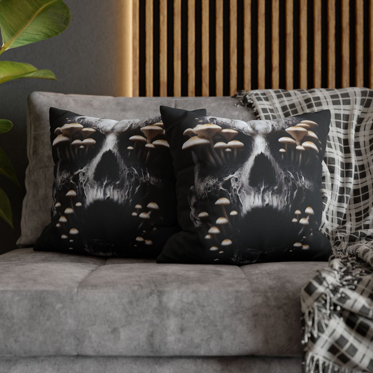Gothic Mushroom Skull Pillowcase - Home Decor, Halloween, Gothic Style, Unique Gift, Bed and Couch Accent