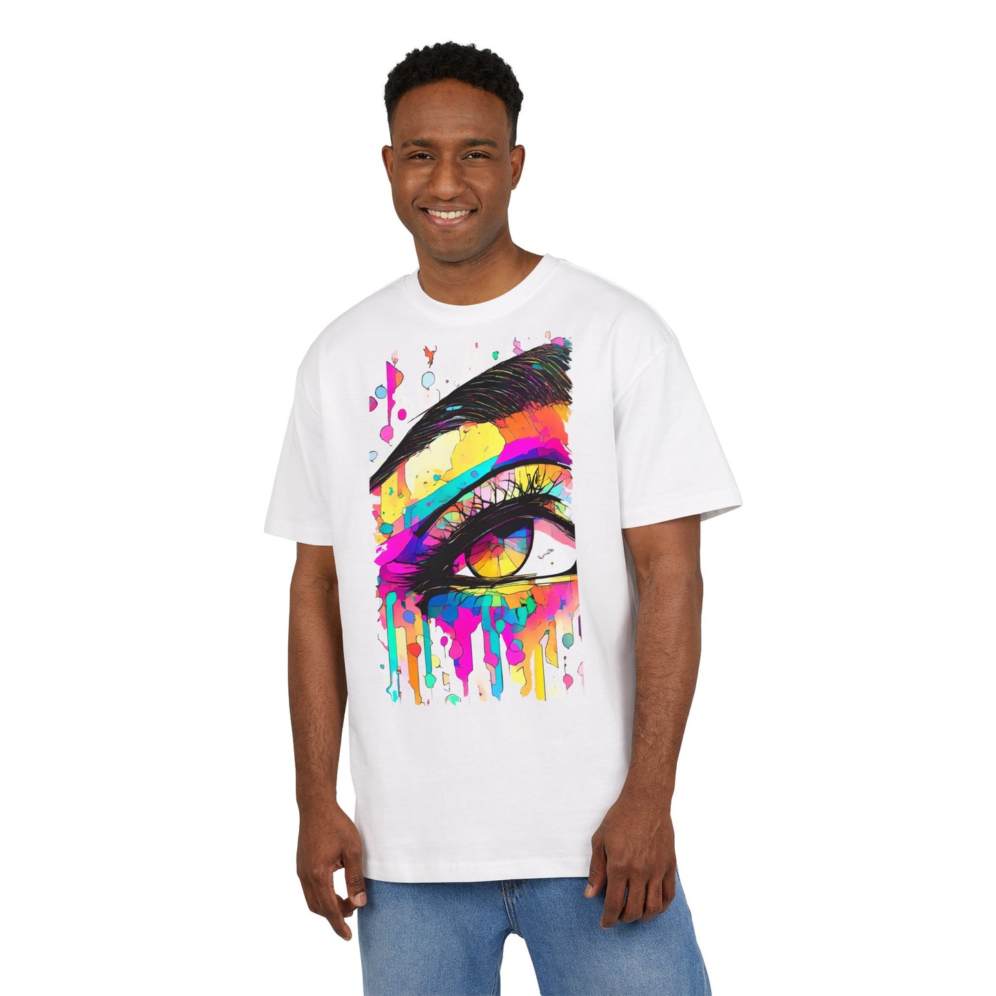 Vibrant Eye Art Oversized Tee, Unisex Heavy Tee for Creative Souls, Art Lovers Gift, Colorful Graphic Shirt, Festival Attire